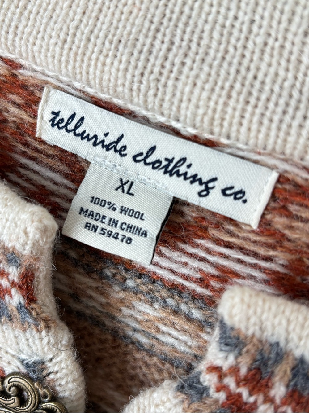 Telluride Clothing Co. 100% Wool Fair Isle Cardigan Sweater Women's XL - Picture 3 of 13
